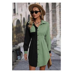 Abito camicia a maglia dettagliato con tasca a manica lunga da donna