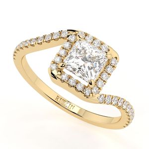 Anillo de Compromiso con Diamante Cultivado en Laboratorio, Corte Princesa, Estilo Halo de Tiburón, para Mujer, Marca RITZIN - Product Image 1