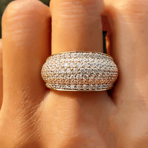 Moissanite Diamond Dome <b>Statement</b> <b>Ring</b> Chunky Multi Row Pave Set Men's Wedding Band 925 Sterling Silver Hip Hop Style Jewelry - Product Image 5