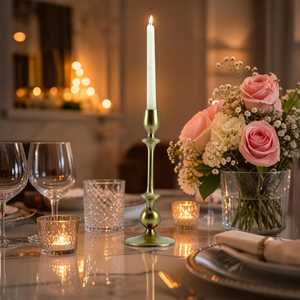Candelabro Elegante para Decoración de Mesa de Boda con Vela Cónica y Arreglo Floral - Product Image 5
