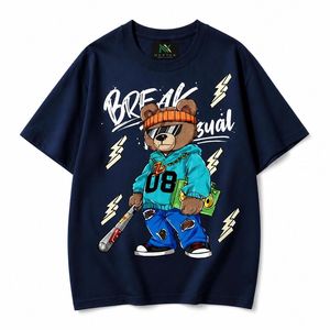 เสื้อยืดโอเวอร์ไซส์ลายการ์ตูนหมีสำหรับผู้ชาย สไตล์ลำลองฮิปฮอป สตรีทแวร์ ผ้าฝ้ายระบายอากาศดี พิมพ์ลายกราฟิก เสื้อผ้าแฟชั่นฤดูร้อน - Product Image 4