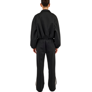 Womens Cropped Full Zip Turn Down Collar Tracksuit Top & Wide Leg Striped <b>Trousers</b> Elastic Waist Two Piece Athleisure Outfit Set - Product Image 2