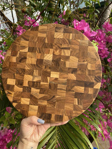 Tabla de Cortar Redonda de Madera de Teca Ha Le, Ecológica, con Mango de Madera, Antibacteriana y Duradera, de 1.5 cm de Grosor, para Preparación de Alimentos en la Cocina - Product Image 2