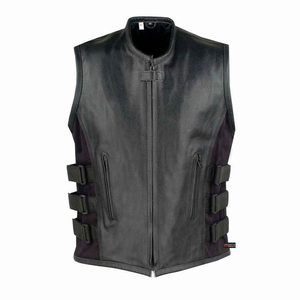 Gilet de motard sans manches en cuir véritable beige pour homme, design unique et respirant, idéal pour la saison hivernale - Product Image 1