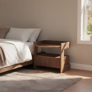 Mesa de Noche Convertible de Madera de Teca Sólida Color Marrón Té, Diseño Moderno Tradicional, para Dormitorio, Comedor, Apartamento, Muebles para el Hogar - Product Image 1