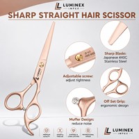 Ciseaux droits pour gauchers NYBL-55 de 5,5 pouces, JAPON, acier 440C, tranchants, dureté 58-59HRC, manche en acier inoxydable, ciseaux de barbier, cheveux, 28