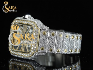 Nuevo reloj de cristal analógico de acero inoxidable de lujo con esfera de 41mm VVS Iced Moissanite Diamond Full Bust Square Band - Product Image 2