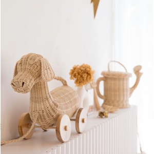 Woven rattan <b>dog</b> <b>walk</b> along <b>toy</b> animal <b>toys</b> for kids pull puppy on wheels excellent quality - Product Image 3