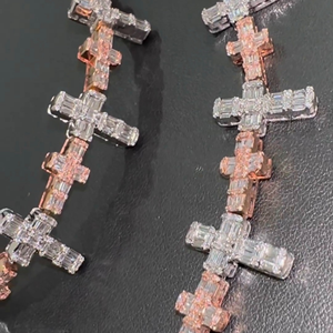 Rose Gold Plated Moissanite Cross <b>Statement</b> <b>Necklace</b> Baguette Cut Channel Setting Religious Unisex Everyday Wear - Product Image 4