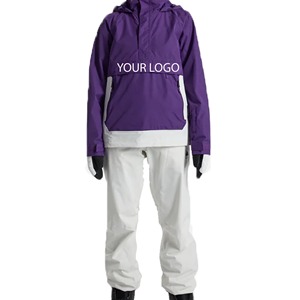 Chaqueta Impermeable Cortavientos para Esquí y Snowboard para Mujer, Color Morado y Blanco, con Capucha, Tipo Anorak, con Bolsillo Frontal Grande - Product Image 5
