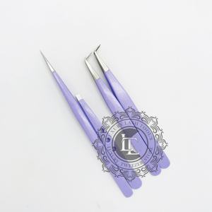 Grande pince à épiler à sourcils à 90 degrés de qualité supérieure manche en acier inoxydable lisse avec pince à cils en poudre violette - Product Image 2