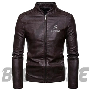 Bloodline Men's Black PU <b>Leather</b> <b>Jacket</b> Stand Collar Zipper Closure Slim Fit Moto Style Autumn Wear - Product Image 3