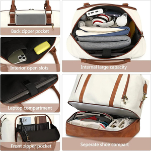 Sac de sport vintage en cuir véritable, grande capacité, léger, sac de voyage week-end avec compartiment à chaussures et fermeture éclair, sac à main - Product Image 5