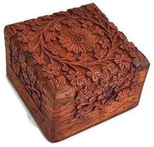 Boîte à bijoux en bois écologique artisanale de luxe pour femmes, design artistique moderne sculpté à la main, boîte de rangement rectangulaire - Product Image 2