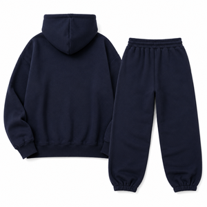 Dark Blue <b>Womens</b> <b>Fleece</b> Hoodie <b>Jogger</b> Outfit Custom Logo Oversized Fit Cotton Sweatshirt And <b>Joggers</b> Casual Loungewear Set OEM - Product Image 4