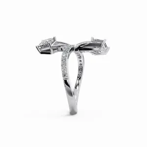 Anillo de Diamantes de Diseño Nebulosa de Dos Estrellas, Anillo de Diamantes de Oro Blanco Cultivados en Laboratorio, Corte Redondo y Princesa, para Mujer - Product Image 3
