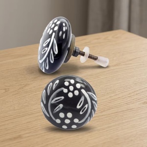 Beads Art Modern Ceramic Round Cabinet Knobs with <b>White</b> Floral Design for Kitchen Bedroom Home Office & School Furniture - Product Image 3