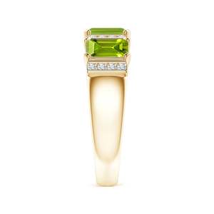 Anillo de Oro Sólido de 14K con Peridoto Natural en Forma de Esmeralda de 6*4 mm, Halo de Diamantes Naturales, Joyería Fina, Certificado IGI - Product Image 3
