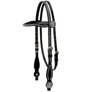 Cabestro de cuero ecuestre occidental con puntos de latón de níquel y brida inglesa cómoda internacional para montar a caballo - Product Image 1