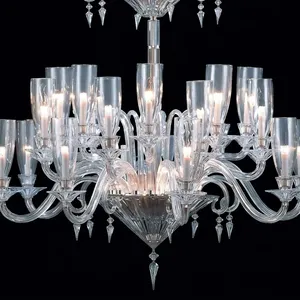 Lustre en cristal importé, 42 lumières, trois niveaux, abat-jour en verre transparent de luxe, lampe de plafond pour salon, hôtel, villa - Product Image 6