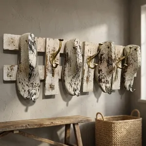 Porte-chaussures mural vintage en bois avec sept crochets pour serviettes, manteaux, écharpes, clés, ceintures – Décoration de maison de style ferme - Product Image 5