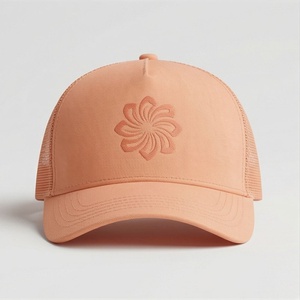 <b>Peach</b> Trucker Cap with Embossed Floral Design Adjustable Mesh Hat for Adults Casual Spring Summer Wear - Product Image 1