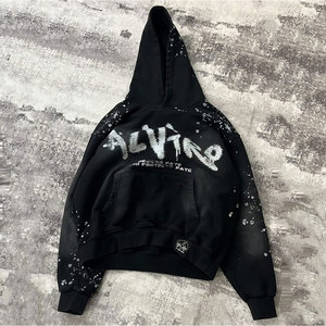 Custom Logo Men Ripped <b>Jacket</b> 500gsm Sun Faded Street Wear Boxy Cotton French Terry Oversize Hoodie - Product Image 2