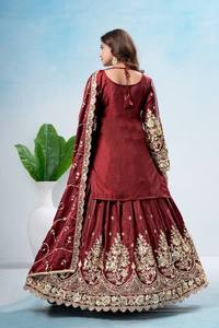 Ensemble Lehenga de Luxe en Soie Scintillante Trois Pièces Infroissable Entièrement Cousu avec Haut Brodé Lourd et Dupatta Assorti pour Toutes les Saisons - Product Image 6