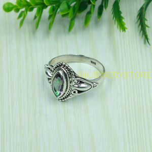 Anillo de Plata de Ley 925 con Cuarzo Místico, Corte Marquesa, Topacio Místico Arcoíris, Anillo Hecho a Mano, Diseño Vintage, Anillo de Diseñador para Mujer - Product Image 3