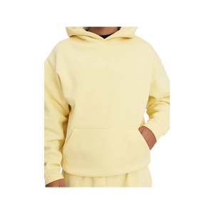 Sweat-shirt à capuche oversize pour homme, couleur unie, en molleton, pull décontracté pour l'automne, jaune, coupe classique, en coton tricoté - Product Image 3
