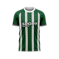 Maillot de football sublimé vert rayé pour homme, manches courtes, col rond, anti-humidité, toutes saisons, tenue d'équipe