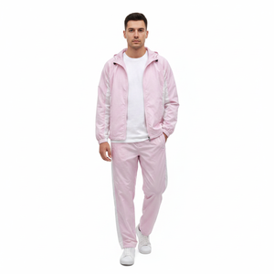 ADH Brand Unisex <b>Pink</b> <b>Tracksuit</b> <b>Set</b> Hooded Full Zip Sporty Design Breathable Polyester Two Piece Spring Wear - Product Image 4