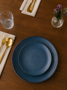 Premium Blue Spiral Stoneware <b>Ceramic</b> Dinner <b>Plate</b> Modern Round Serving <b>Plate</b> Handmade Tableware Restaurant-Style Blue <b>plate</b> - Product Image 1