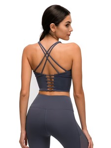 Women Longline Sports Bra Criss <b>Cross</b> Strappy Back Yoga Crop <b>Top</b> Ladder Cutout Gym Workout Tank Padding Activewear Blanks - Product Image 4