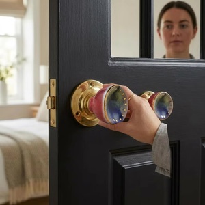 Poignée de porte en céramique ronde, finition rouge et bleue, base en laiton, design moderne, réglable, durable, pour armoire, chambre, tiroir, meuble - Product Image 4