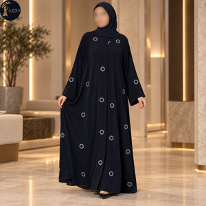 Robe Abaya pour femmes avec détails en cristal, manches évasées, tissu drapé, robe islamique modeste |   Robe de soirée élégante longue pour toutes les occasions - Product Image 2