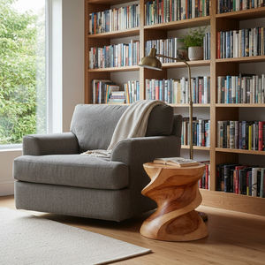 Tabouret d'entrée moderne en bois de Suar massif, sculptural et artistique, de haute qualité, fait main, finition naturelle pour l'intérieur de la maison - Product Image 5