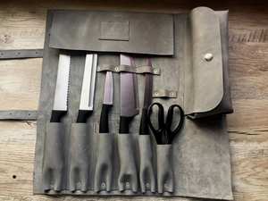 Porte-couteaux en cuir classique de qualité supérieure, grand format, portable, avec poches, pochette de rangement pour outils de chef LKR-0381 - Product Image 5