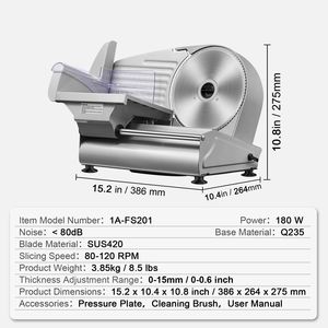 Affettatrice Elettrica per Alimenti da 7,5 Pollici, 180W, Lama Premium in SUS420, Spessore Regolabile 0-0,6 Pollici, Affettatrice per Carne di Alta Qualità - Product Image 3