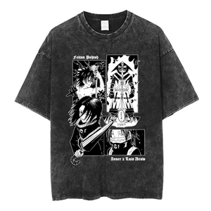 T-shirt Anime Hunter X Hunter Vintage Délavé Esthétique Y2K Unisexe Coupe Oversize Manches Courtes Été 100% Coton Brodé Formel - Product Image 1
