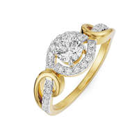Bague en moissanite ronde brillante avec double halo et élégante alliance de fiançailles plaquée or à double sangle fendue