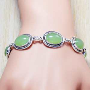 Pulsera de Plata de Ley 925 con Cabujón Ovalado de Prehnita, Lista para Enviar, en Stock, MOQ Bajo, Pedido de Muestra - Product Image 2