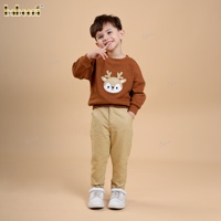 Pull en laine tricoté 100 % coloré pour bébés garçons, motif animalier, décontracté, standard, long, isolant thermiquement, broderie sur la poitrine - BC1416