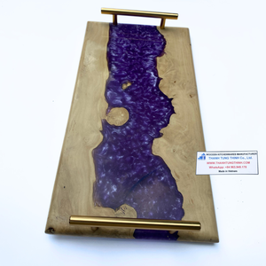 Customized Rectangular <b>Wooden</b> <b>Serving</b> <b>Tray</b> With Epoxy Metal Handles Food Safe Made In Vietnam - Product Image 3