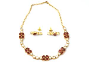 Conjunto de collar y aretes de latón chapado en oro de 18k - Joyería hecha a mano para ella - Product Image 2