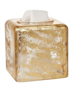 Caja de pañuelos de mármol de lámina dorada, servilletero decorativo de lujo para el hogar, organizador de pañuelos elegante para baño, oficina, sala de estar - Product Image 1