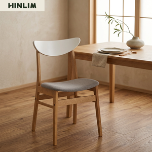Silla de Comedor Moderna Minimalista de Madera con Respaldo Blanco y Asiento de Tela Gris, Muebles para Oficina en Casa y Apartamento - Product Image 1