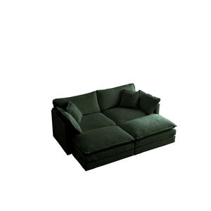 Set Divano Componibile Imbottito 4 Pezzi: 1 Divano a 2 Posti e 2 Pouf per Soggiorno - Product Image 3