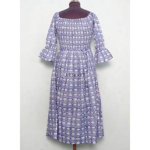 Vestido maxi de verano con mangas acampanadas, multicolor, de algodón, con cinturón, estilo modesto, cuello cuadrado, estampado digital, dulce, con cintura natural. - Product Image 6