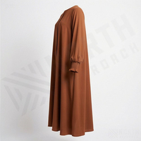 Vestido Abaya Midi de Manga Larga para Mujer, Color Sólido, Cuello Regular, Algodón/Poliéster, Elástico en 4 Direcciones, Antiarrugas, Modesto